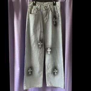 Light wash baggy graphic jeans
